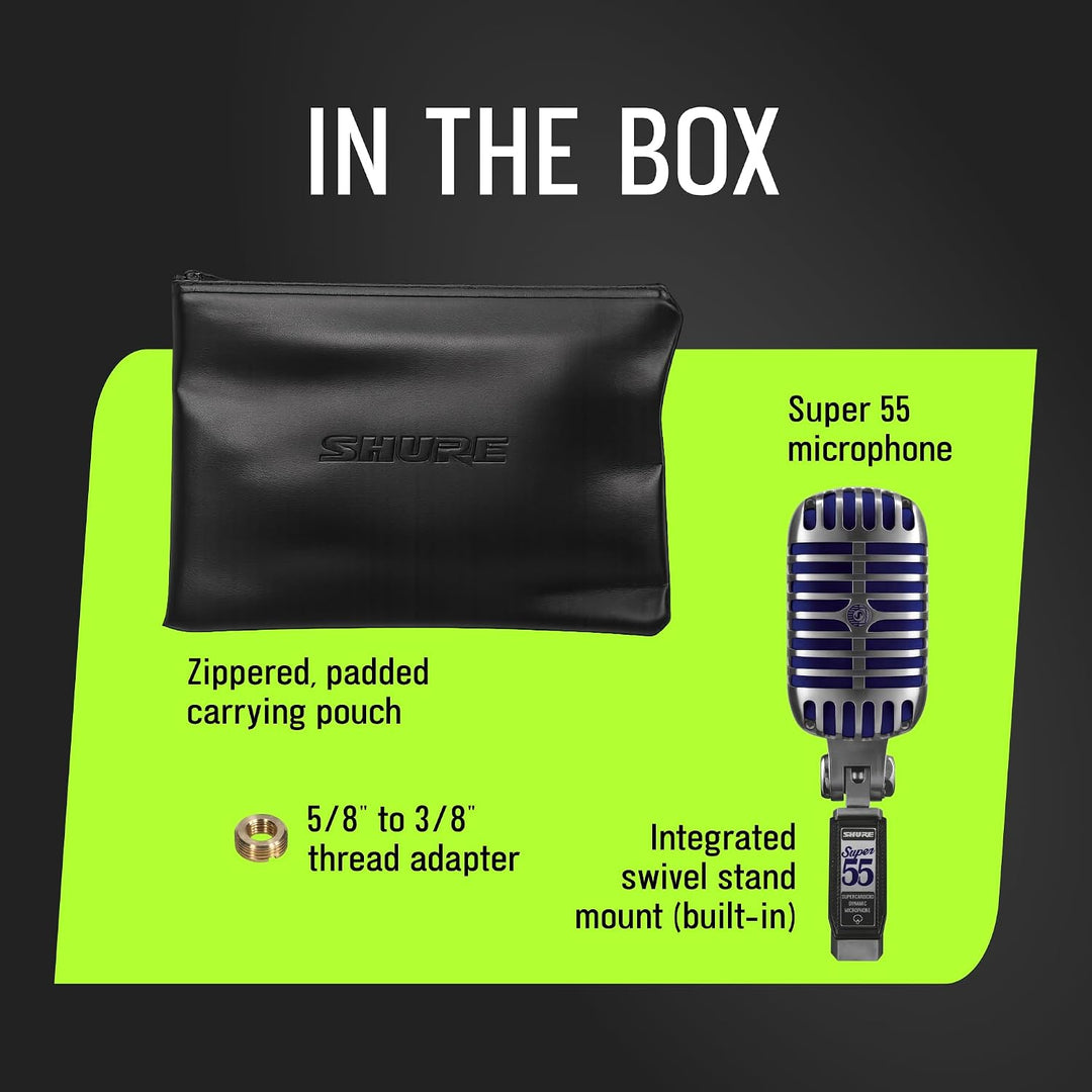 Shure Super 55 Deluxe Vocal Microfon - Vintage Supercardioid Dynamic Unidyne Mic, legendärer Look, k