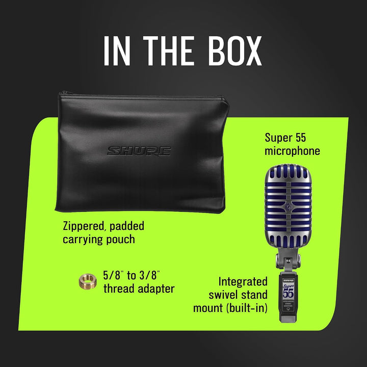 Shure Super 55 Deluxe Vocal Microfon - Vintage Supercardioid Dynamic Unidyne Mic, legendärer Look, k