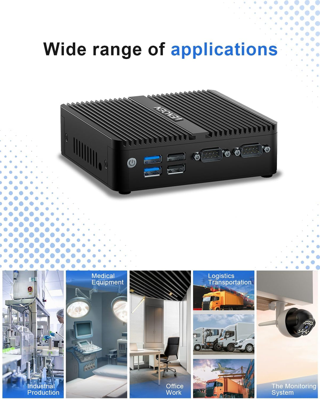 Lüfterloser Mini PC N100, Fanless PC Win 11 Pro, Alder Lake, 4K Dual HD, DP, 2xCOM, USB3.0, RJ45 Lan