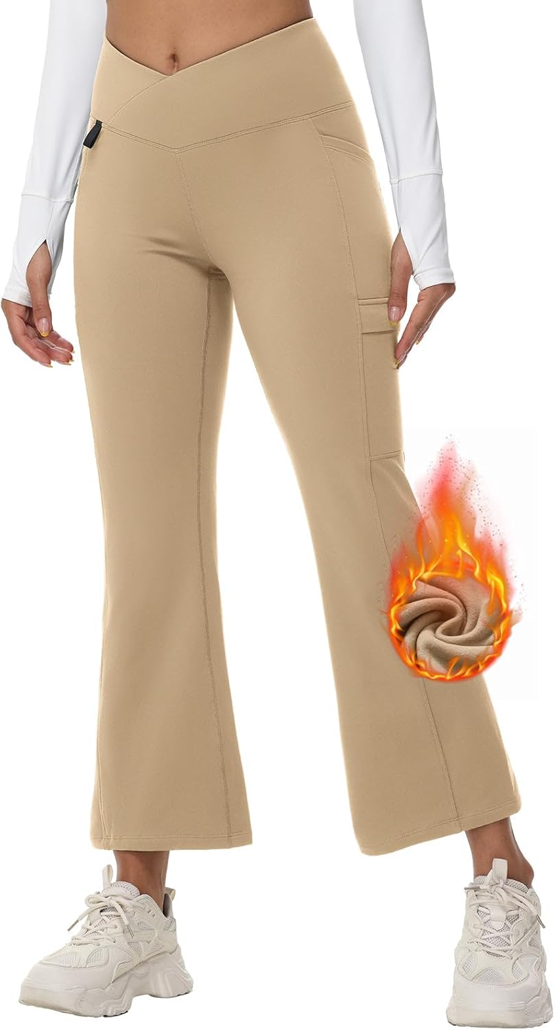 baleaf Thermo Hose Damen Thermo Leggings mit Taschen Wanderhose Wasserabweisend Bootcut Leggings Sch