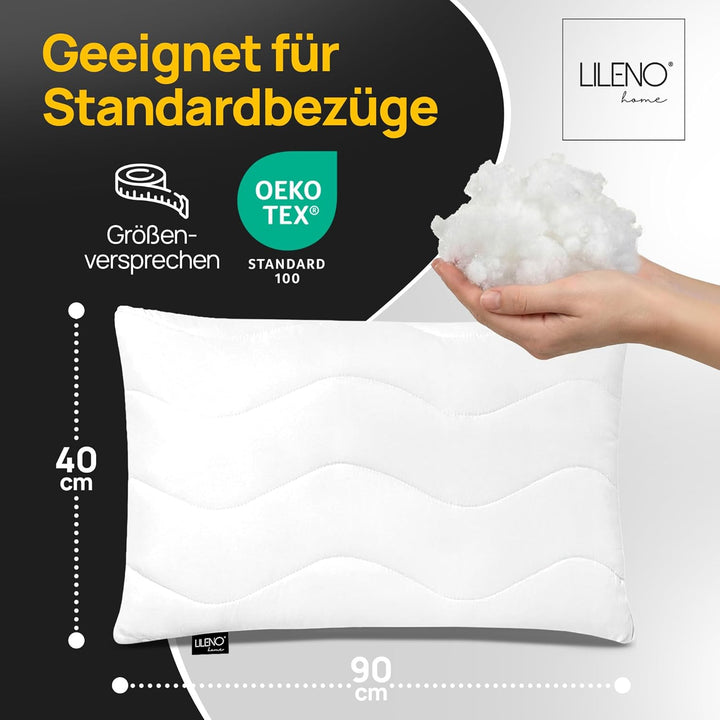 LILENO HOME Kopfkissen 40x90 cm [4er Set] als Kissen-Füllung - Bett oder Deko Kissen mit Reissversch