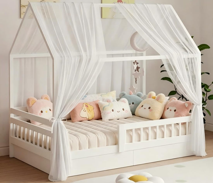 2 Stück Hausbett Himmel Set - 150 x 350 cm Betthimmel Milan-Garn, Betthimmel Hausbett, Leichte Atmun