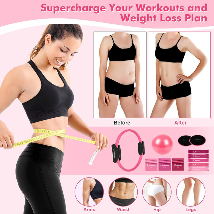 Pilates Ring Set Exercise Equipment with Exercise Bands Resistance Bands Set, Pilates Ball, Sliding
