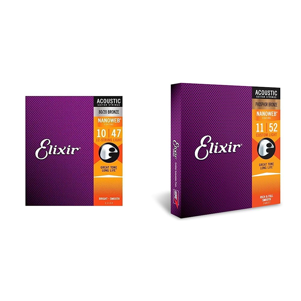 Elixir® 11152 Saiten 80/20 Bronze 12-saiter Akustik-Gitarrensaiten &amp; 16027 Saiten Phosphor Bronze Ak