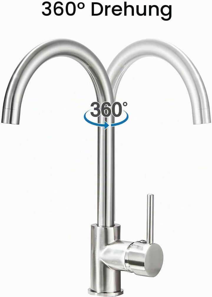 Küchenarmatur Niederdruck,Wasserhahn Küche 360° Schwenkbar, Mischbatterie Küche mit Hohem Bogen, Ein