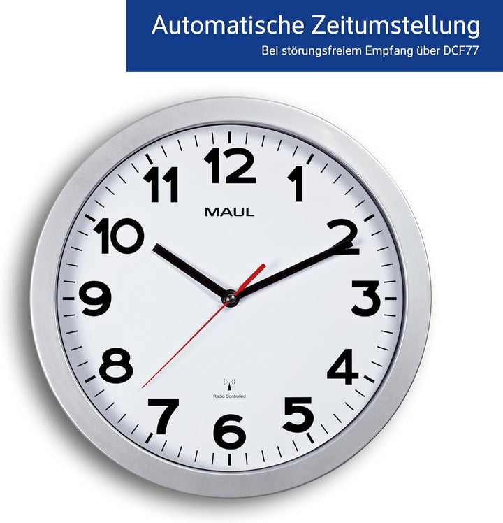 Maul Wanduhr MAULstep Ø 30 cm | Funkuhr mit automatischer Zeiteinstellung | ideal für Wohnzimmer, Sc