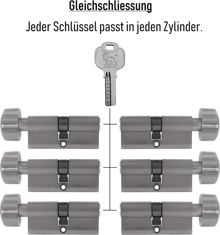 6x Knaufzylinder KD 70 mm 35/35 gleichschliessend inkl. 30 Schlüssel