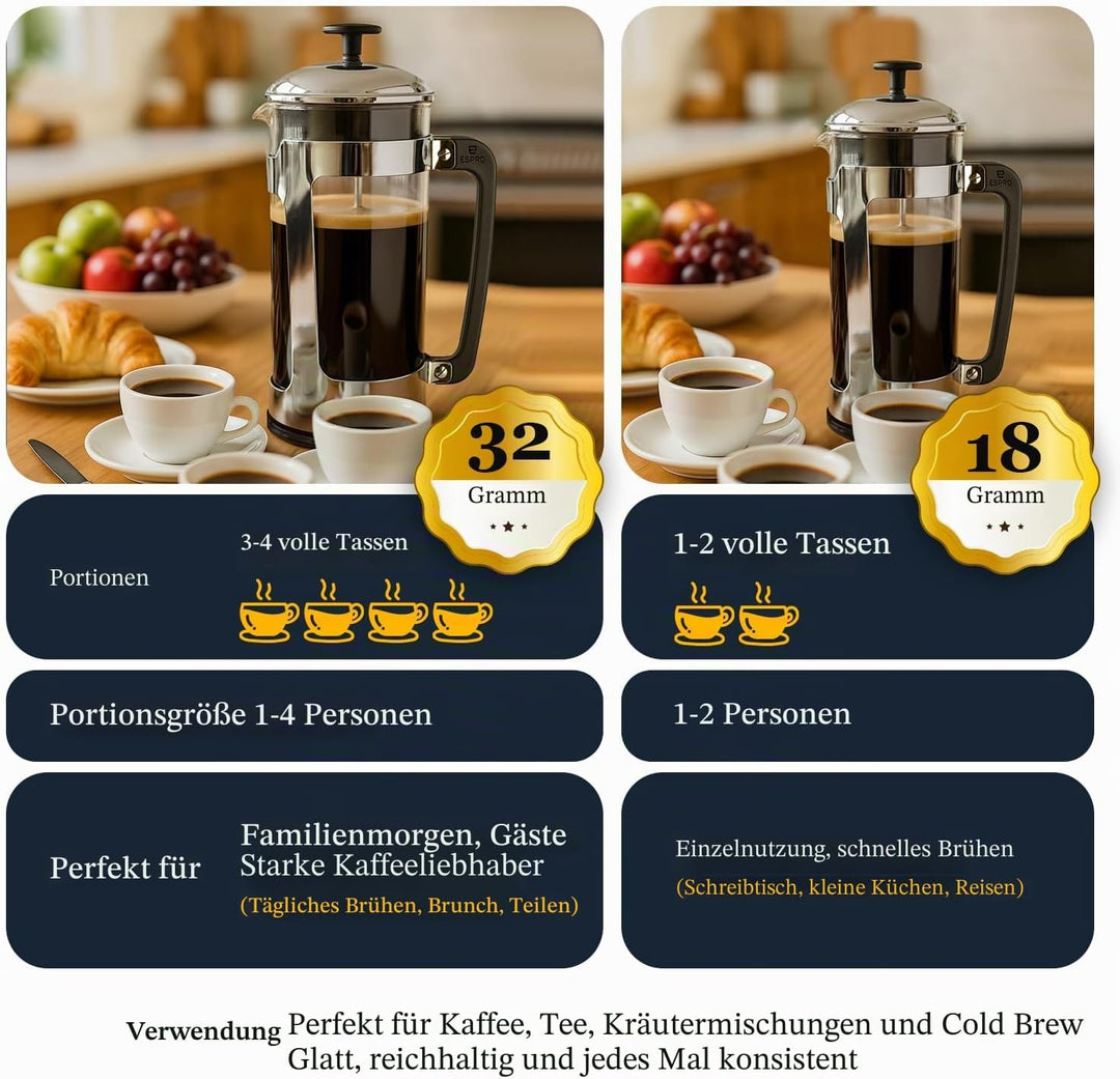 ESPRO – P5 French Press – Kaffee- und Teezubereiter mit doppeltem Mikrofilter, körnungsfreies und bi
