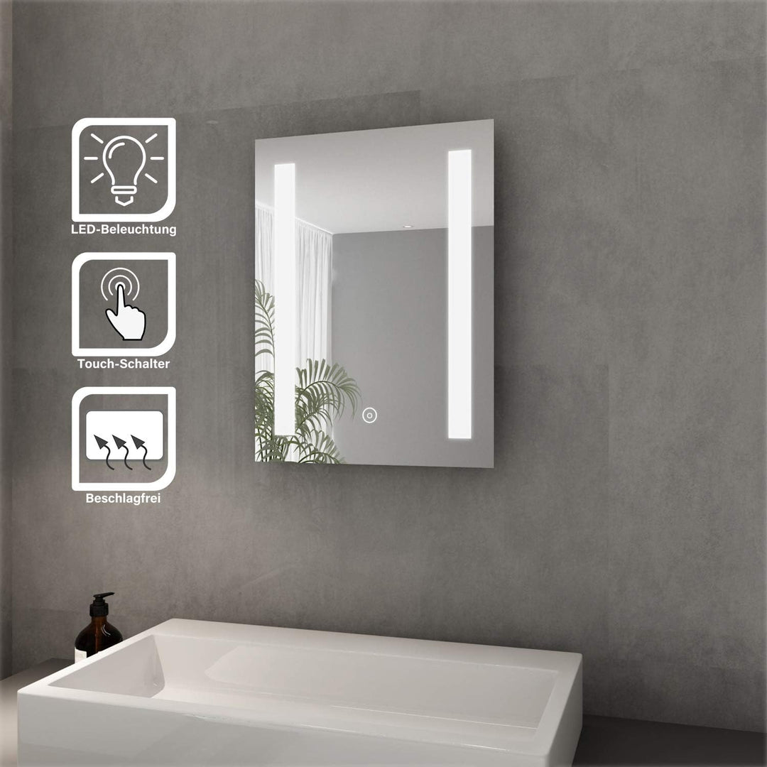 ELEGANT Badspiegel mit LED-Beleuchtung 50 x 70 cm Spiegel kaltweiss Energiesparend LED Badezimmer Wa