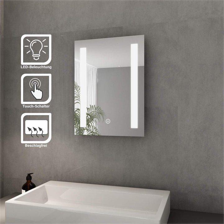 ELEGANT Badspiegel mit LED-Beleuchtung 50 x 70 cm Spiegel kaltweiss Energiesparend LED Badezimmer Wa