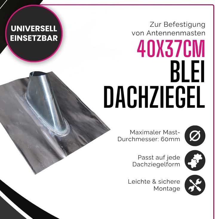 Jalowiecki Bleidachziegel 40 x 35 cm - ohne Kabeldurchführung I Antennenziegel für Mast bis 60 mm Du