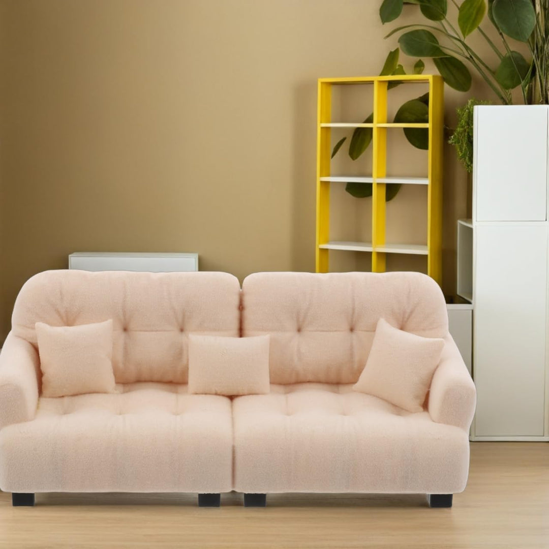 SEWACC Miniatur-Sofa für Puppenhäuser, Massstab 1:25, Elfenbeinfarbenes, Beflocktes Doppelsofa mit K