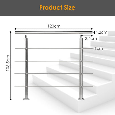 Sonnewelt Edelstahl Handlauf Geländer Treppengeländer 120 cm mit 4 Querstreben Montagematerial Wandh