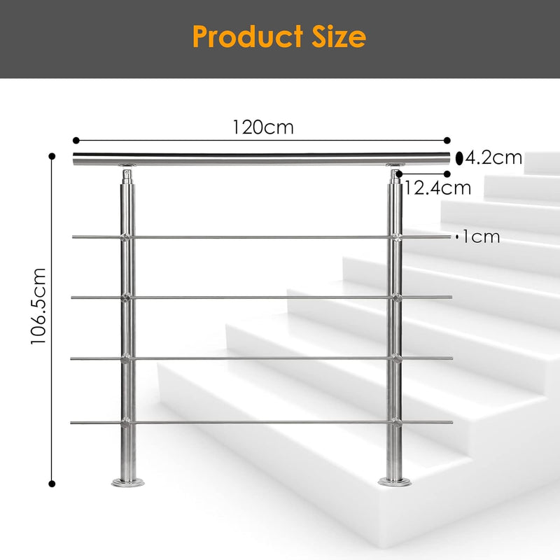 Sonnewelt Edelstahl Handlauf Geländer Treppengeländer 120 cm mit 4 Querstreben Montagematerial Wandh