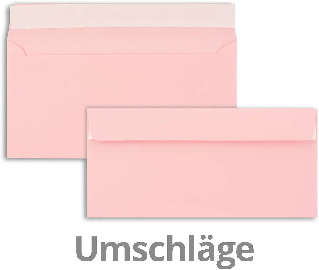 75x Faltkarten-Set mit Briefumschlägen DIN Lang in Rosa - 21 x 10,5 cm - Blank Klappkarten und Umsch
