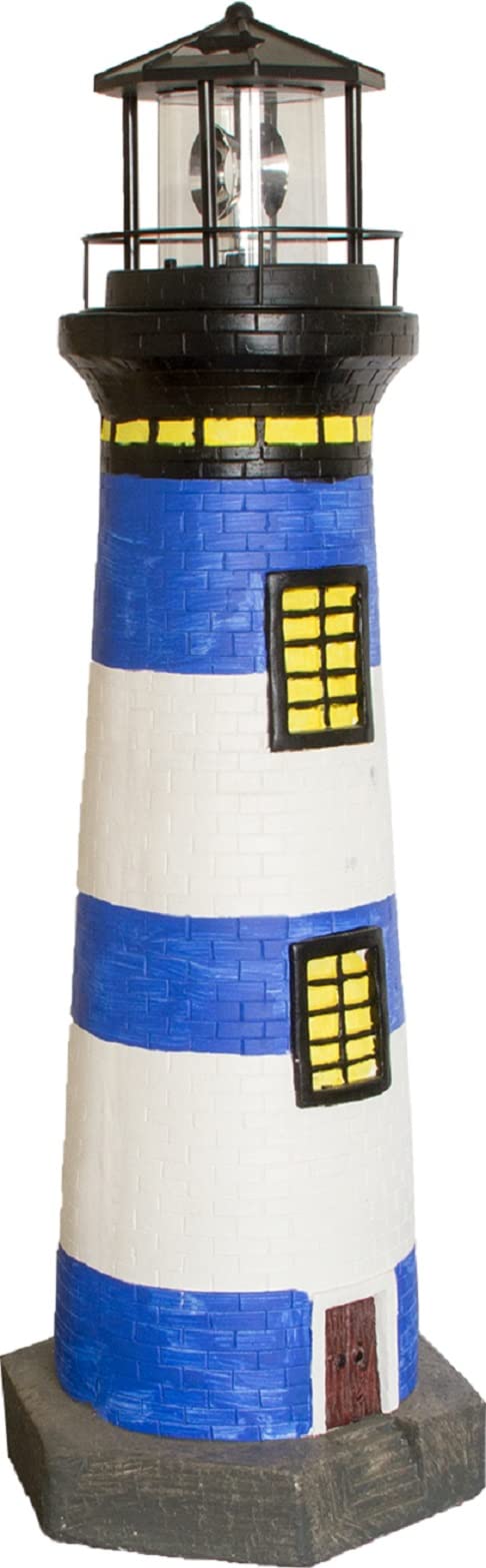 NATIV LEMODO Gartendeko Leuchtturm 83cm hoch | Handbemalte Gartenfigur mit solarbetriebenem, rotiere