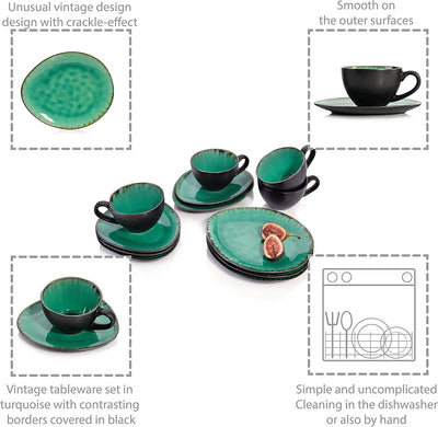 Sänger | Kaffeeservice Palm Beach aus Steingut 12-teilig, Kaffee Geschirrset für 4 Personen, Tassen,