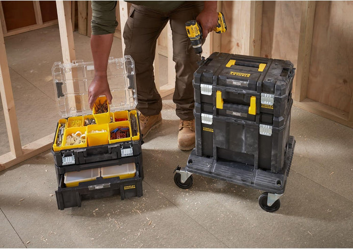 Stanley FatMax TSTAK Aktions-Tower, Bestehend aus Boxen V, III, II, VI und Rollenwagen, robust, Stap
