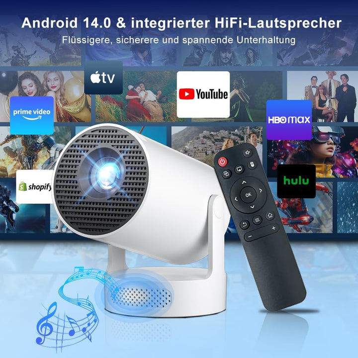 2026 Salange Mini Beamer 4K 1080P Unterstützt,Smart Projektor Android 14.0 | Tragbarer Beamer mit Wi