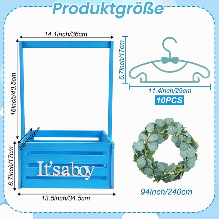 Holz Baby Geschenk Korb mit Griff, Kinder Kleiderbügel und Girlande, Baby Dusche Kiste Schrank, Baby