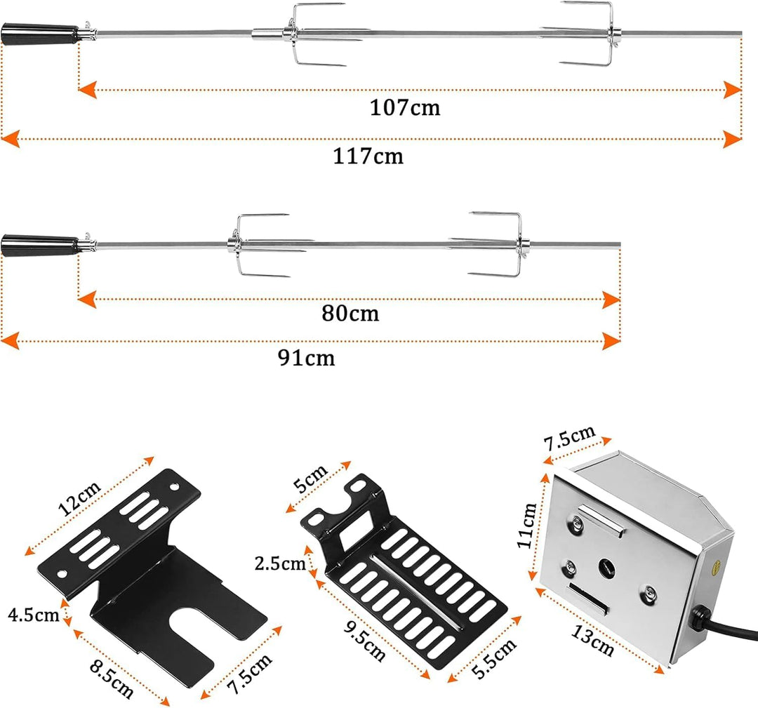 AufuN Edelstahl Drehspiess, Hochwertiger Grillspiess Set mit Moto 220V - 240V, inkl. 4X Fleischgabel