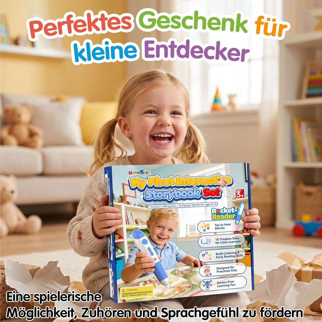 Interaktiver Lernstift mit 10 englischen Geschichtenbüchern, Vorlesestift für Kinder ab 2–5 Jahren,