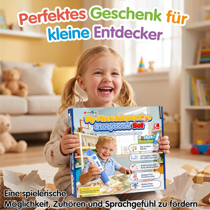 Interaktiver Lernstift mit 10 englischen Geschichtenbüchern, Vorlesestift für Kinder ab 2–5 Jahren,