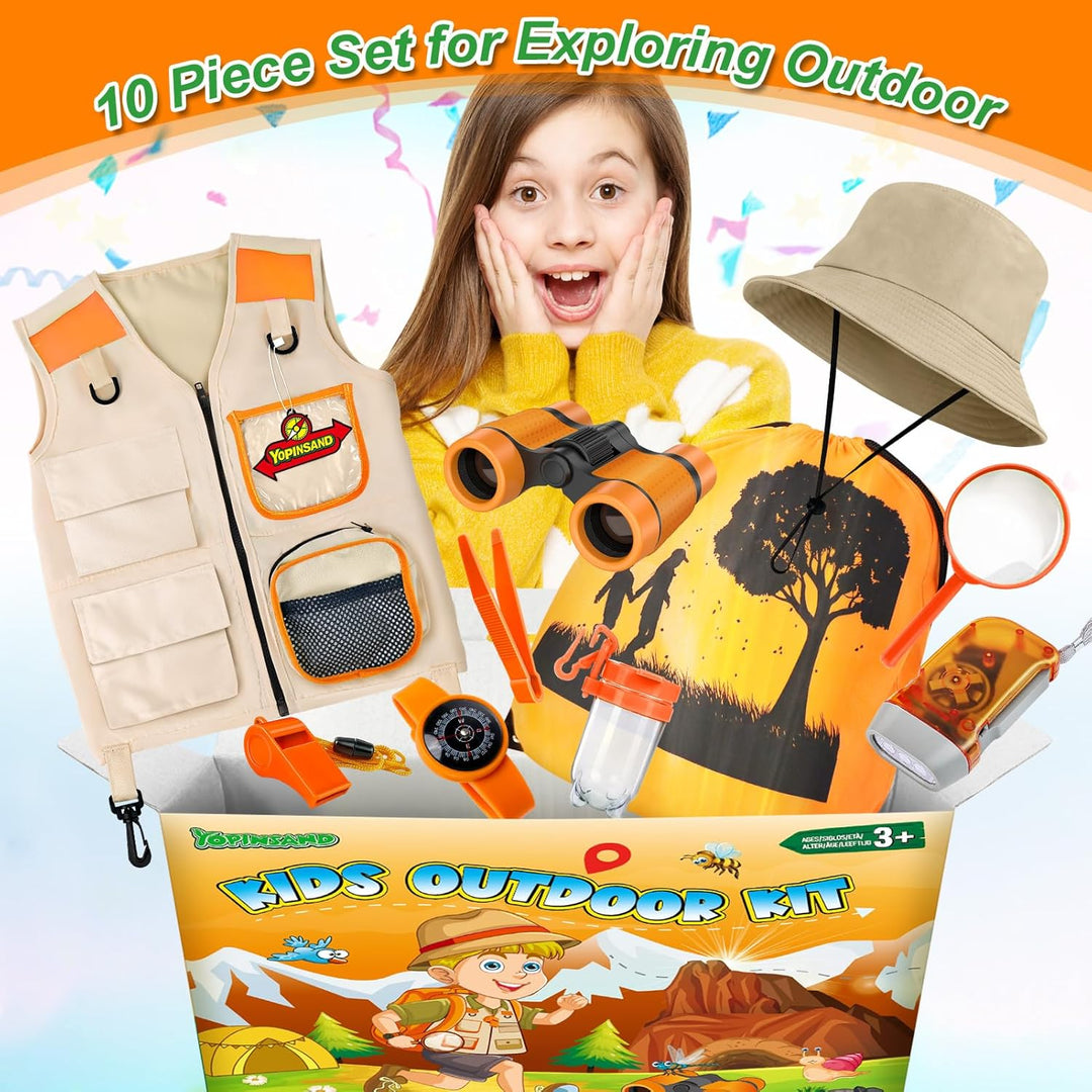 Forscherset für Kinder, Exploration Spielzeug mit Weste, Hut, Rucksack und Kindern Fernglas, Kindern
