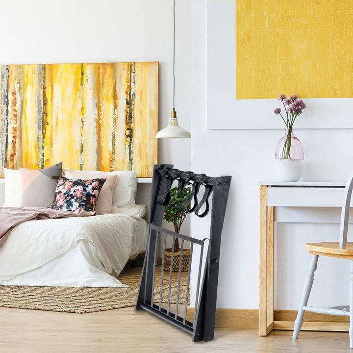 RELAX4LIFE Kofferständer Metall, Kofferablage mit 2 Ebenen, Gepäckablage klappbar, Kofferbock mit 4