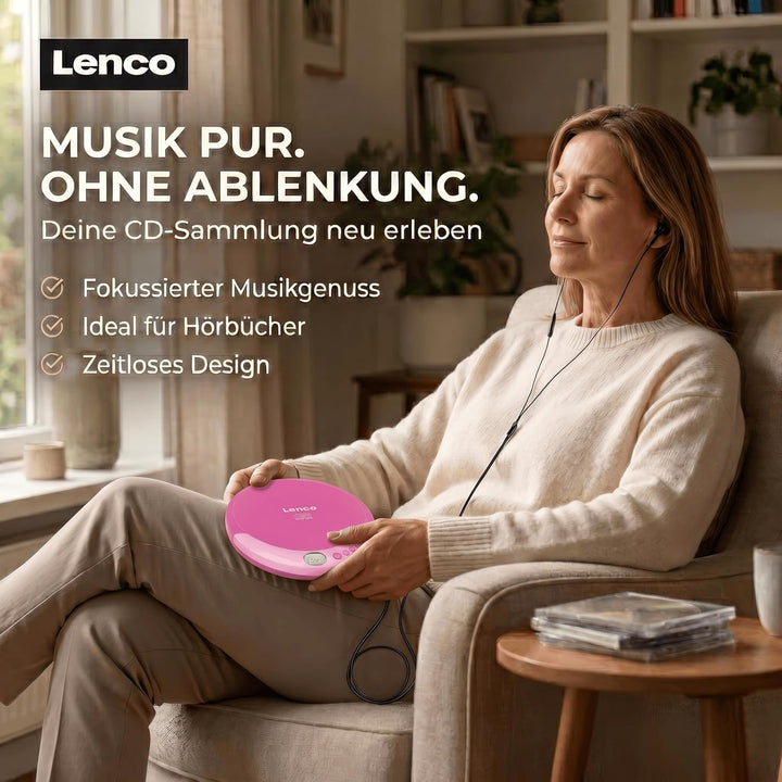 Lenco CD-011 - Tragbarer CD-Player Walkman - Diskman - CD Walkman - Mit Kopfhörern und Micro USB Lad