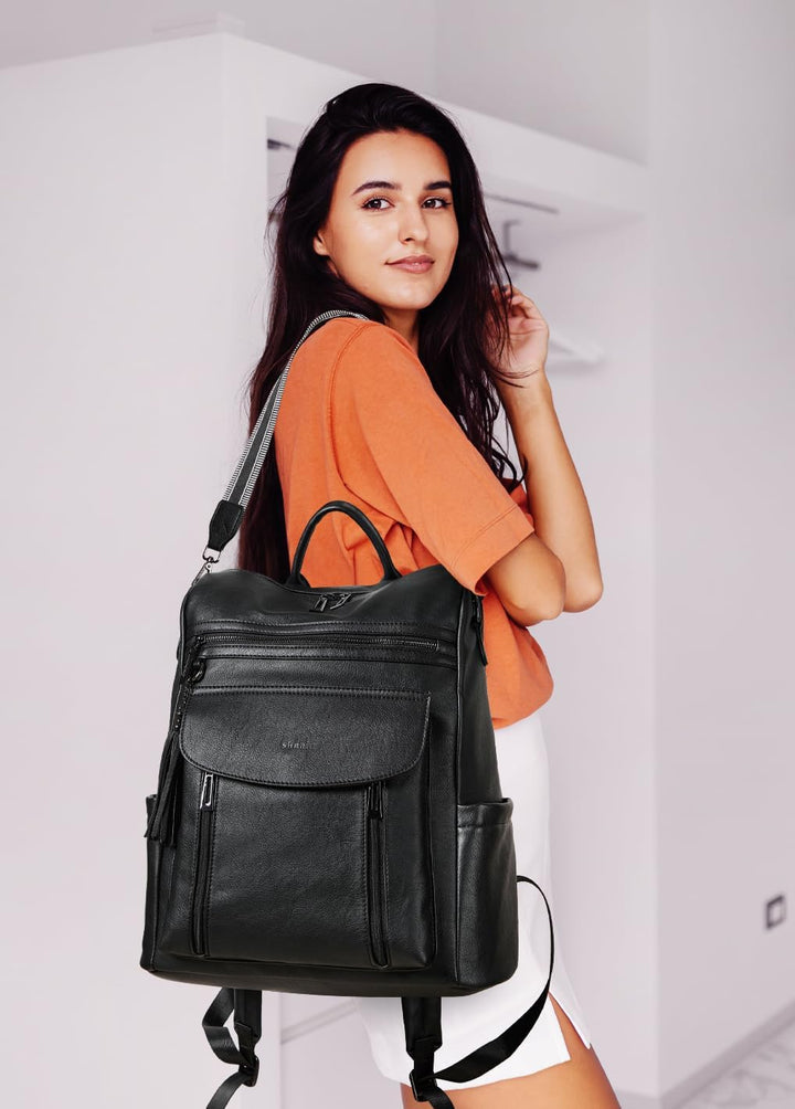 Shrrie Laptop-Rucksack für Damen, 15,6 Zoll Reise-Rucksack aus Leder, Handgepäck-Rucksack Computerta