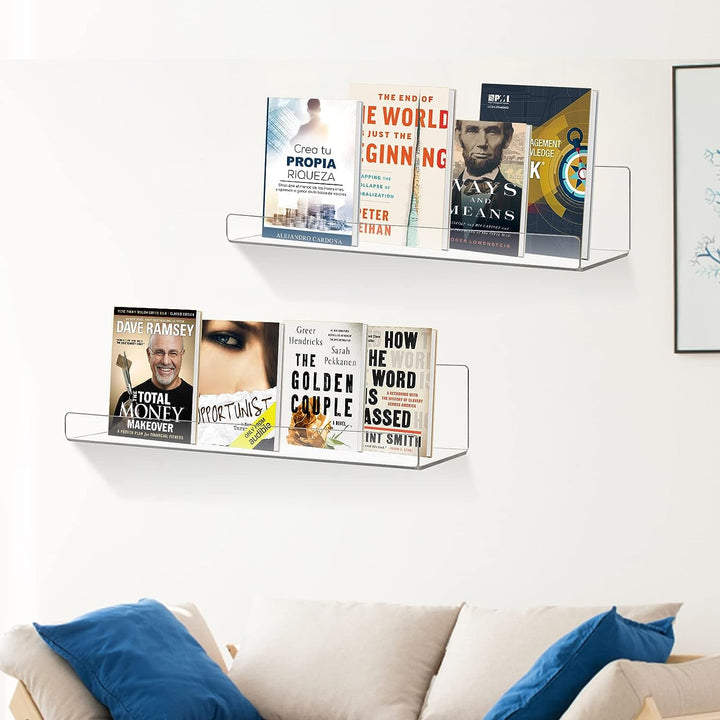 ECOSEAO Acryl-Sich hin- und herbewegende Regale, klare Display-Regale, an der Wand befestigtes Büche