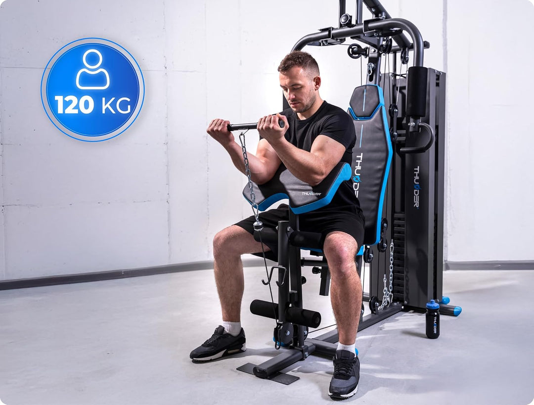 THUNDER Multifunktionale Kraftstation Home Gym Fitnessstation mit Kabelzug & Muskelaufbau Training F