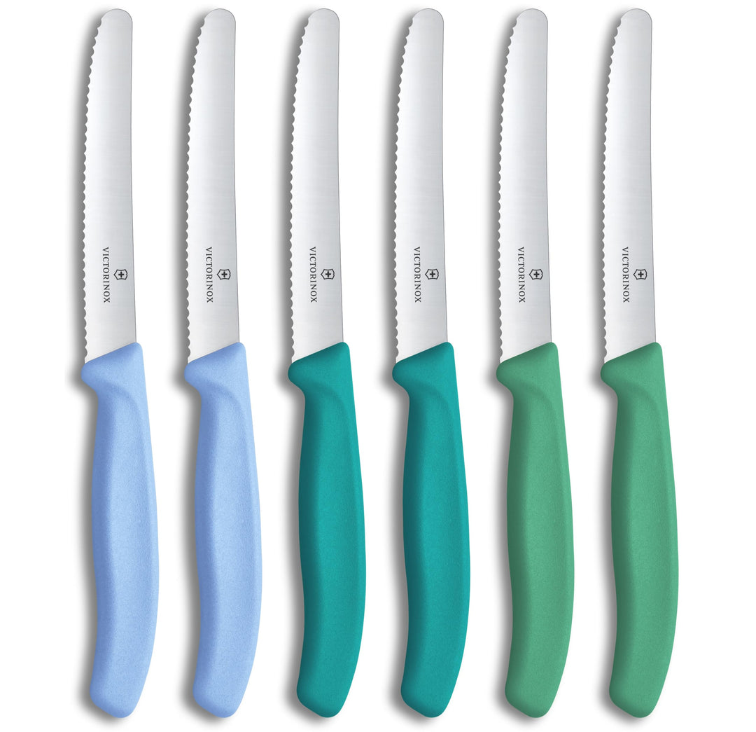 Victorinox Swiss Classic, Frühstücksmesser, Brötchenmesser Set, 6teilig, Scharfe Klinge, Wellenschli