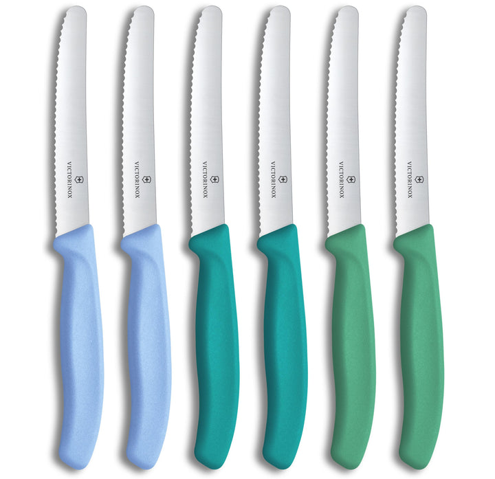 Victorinox Swiss Classic, Frühstücksmesser, Brötchenmesser Set, 6teilig, Scharfe Klinge, Wellenschli