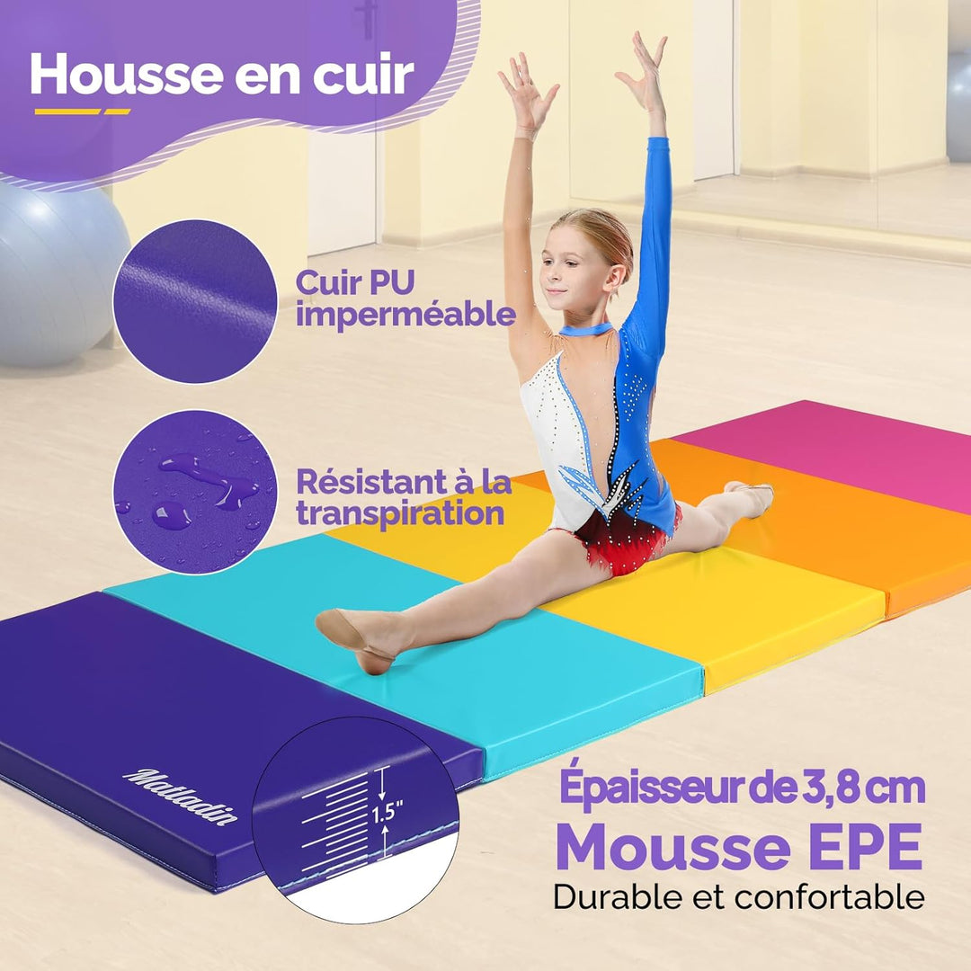 Bonnlo Turnmatten dick, 5-fach faltbare Yogamatte, rutschfeste PU&EPE-Fitnessmatte, klappbare Übungs