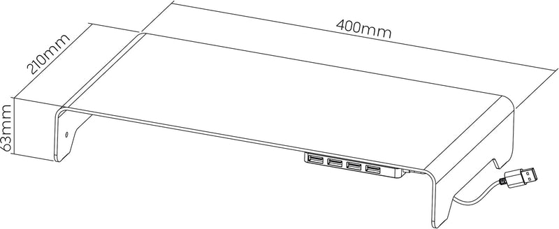 mywall Monitorständer HT46L aus Aluminium mit rutschfesten Silikonpads, Monitorerhöhung mit 4 USB 2.