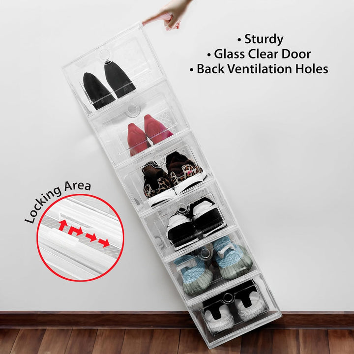 ABBAware Aufbewahrungsboxen für Schuhe bis Grösse 43, transparente stapelbare Schuhorganizer, 12er P