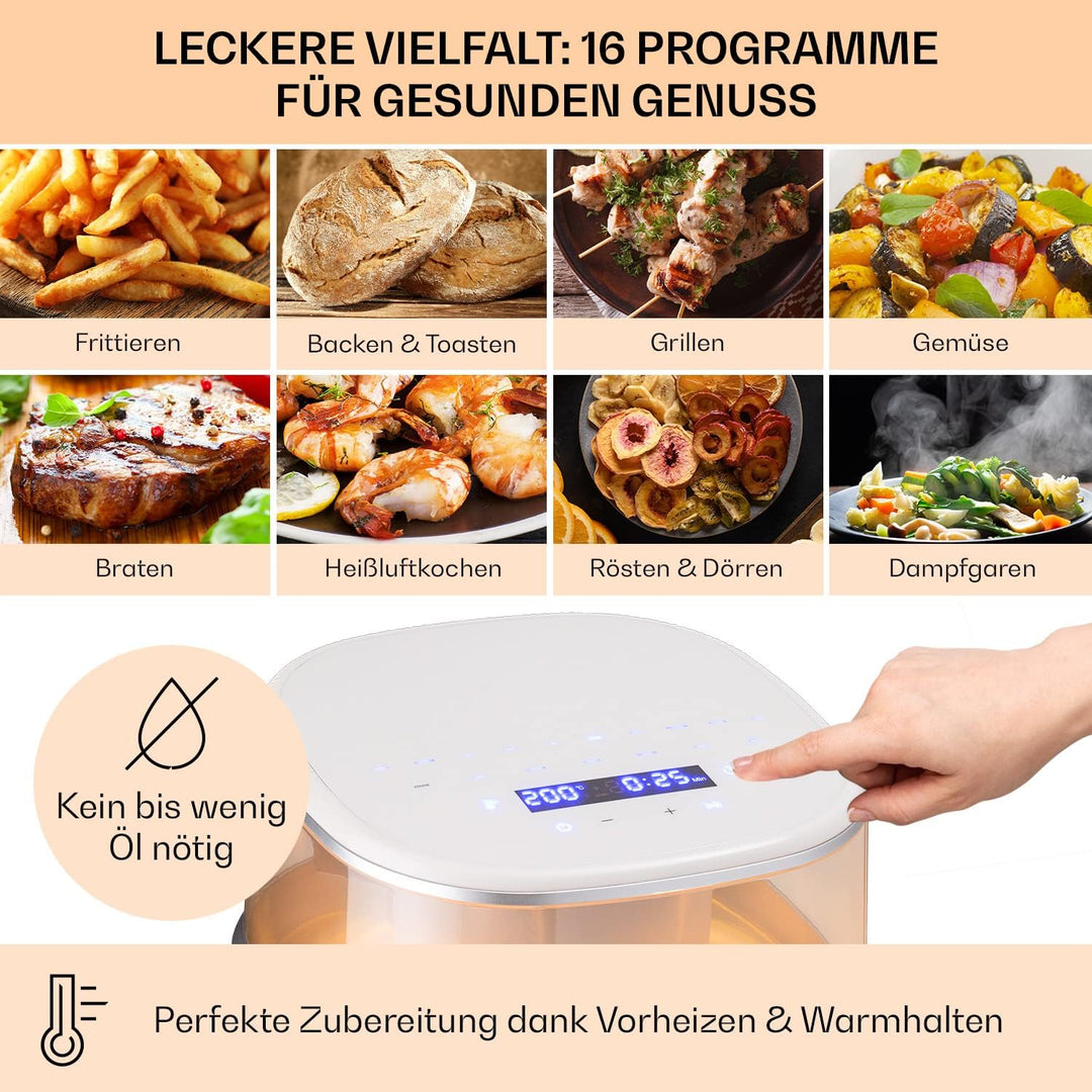 Klarstein Heissluftfriteuse, XL Air Fryer zum Frittieren, Friteuse mit Dampffunktion, Temperaturwahl