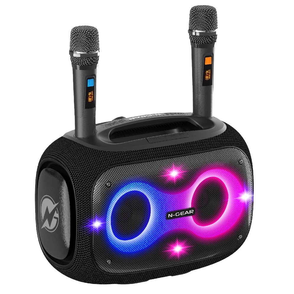 N-Gear NRG 600 Bluetooth Lautsprecher Musikbox - Partybox Bluetooth und Karaoke Maschine mit 2 Mikro