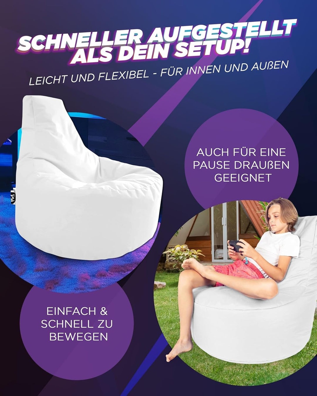 PATCH HOME Gamer Sessel in 2 verschiedenen Grössen und 25 XXL - 80cm Durchmesser, 30cm Sitzhöhe, 90c