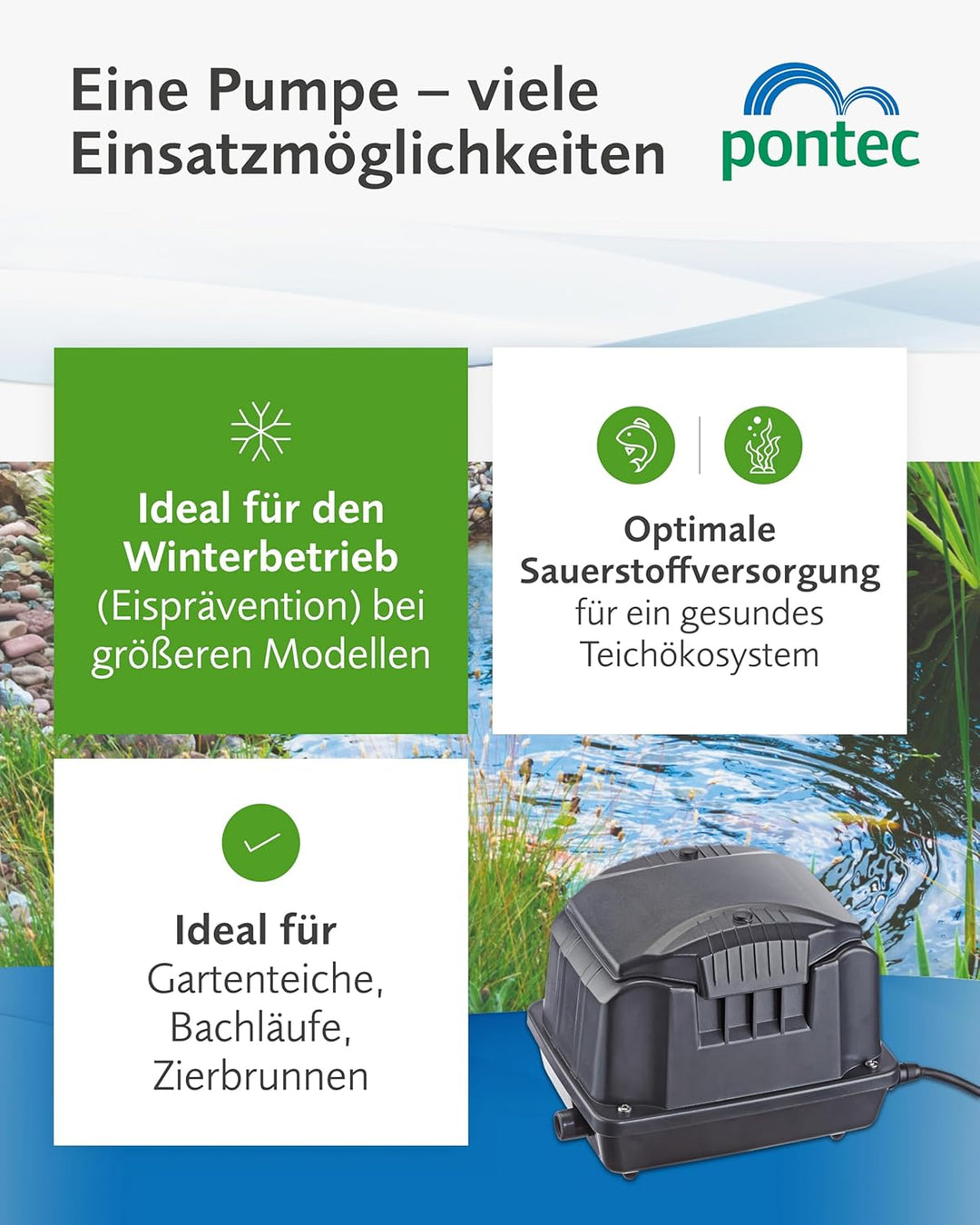 Pontec 43111 Belüftungssets PondoAir Set 3600 - Komplettset zur Sauerstoffversorgung / Sauerstoffanr