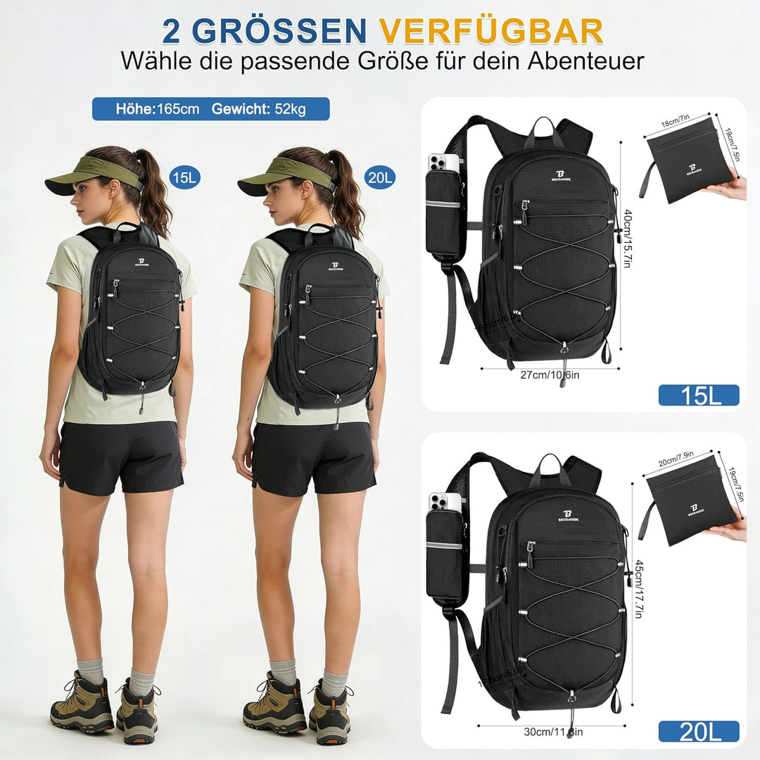 BECOJADDE 20L Kleiner Wanderrucksack Tagesrucksack Herren Damen Leichter Faltbarer Rucksack mit Brus