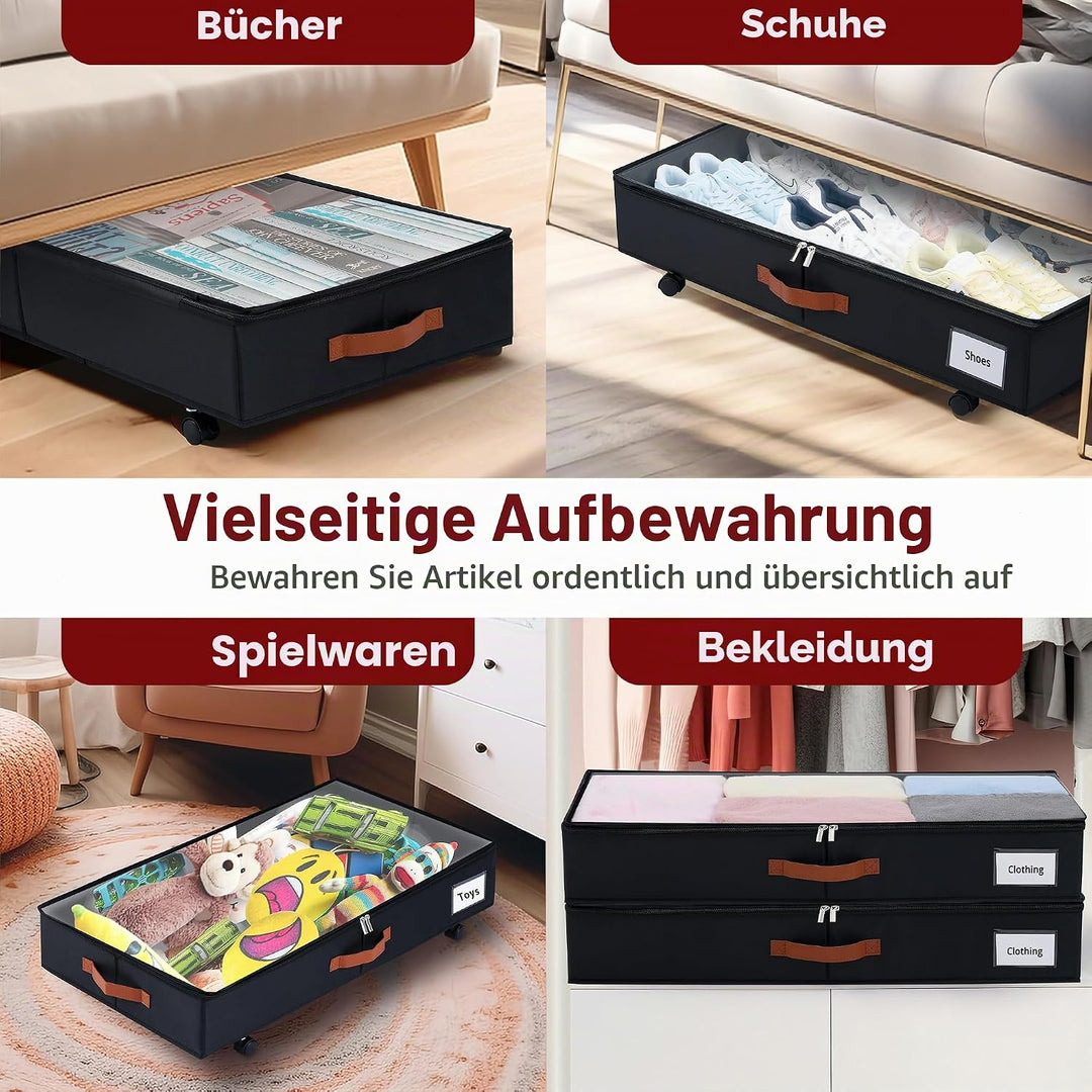 KitHreo Unterbettkommode mit Rollen, 2 Stück Unterbett-Aufbewahrungsbehälter, rollender Unterbett-Or