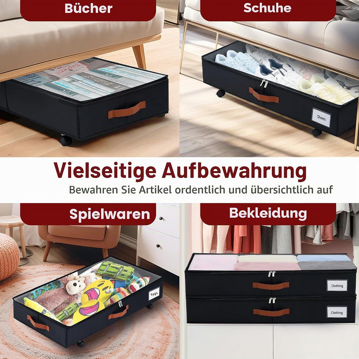 KitHreo Unterbettkommode mit Rollen, 2 Stück Unterbett-Aufbewahrungsbehälter, rollender Unterbett-Or