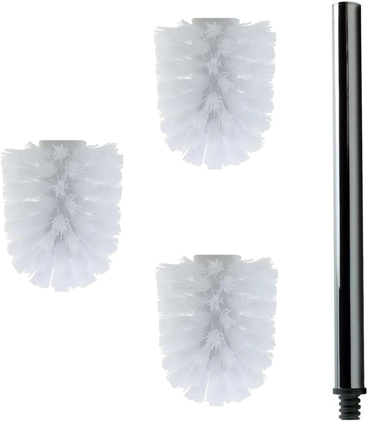 3 x Ersatz Bürstenkopf weiss Ø 8 cm inkl. 1 x Edelstahl Griff 26,5 cm/Austausch Toilettenbürste/Klob