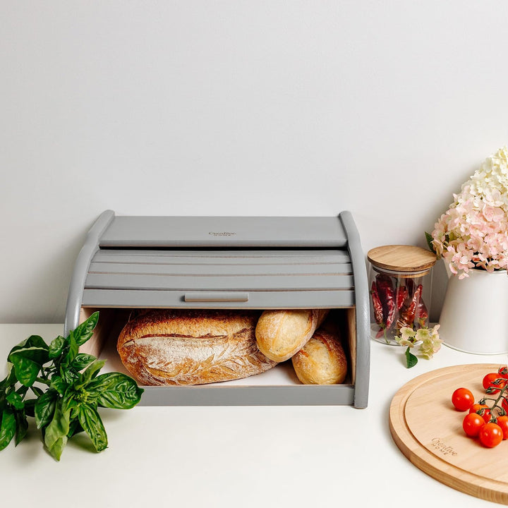 Creative Home Grau Brotkasten Holz | 38 x 28,5 x 17,5cm (+/-1cm) | Perfekte Brotbox für Brot Brötche
