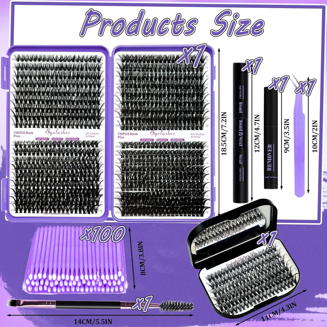 DNSGOOR DIY Wimpern Extensions Kit 840Pcs D Curl Wimpern Cluster Erweiterung Set mit Lash Spiegel Bo