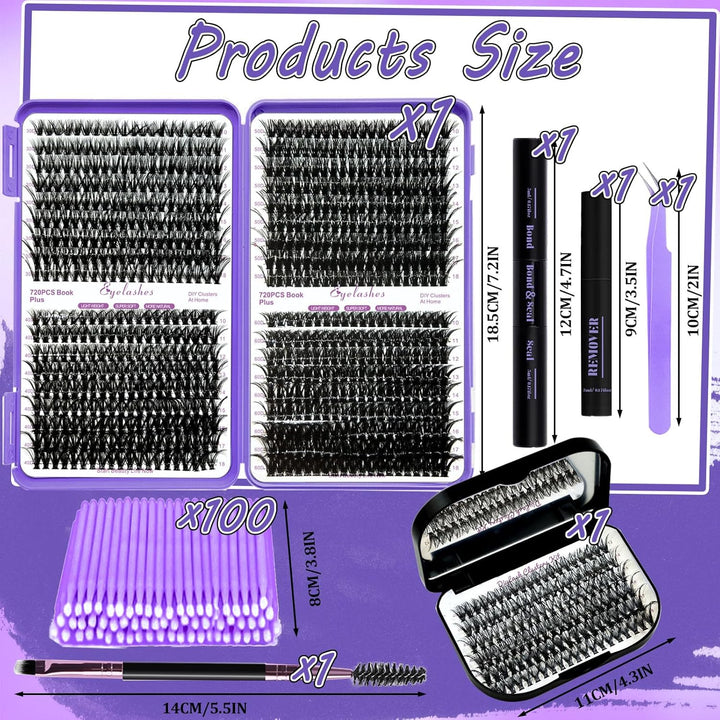 DNSGOOR DIY Wimpern Extensions Kit 840Pcs D Curl Wimpern Cluster Erweiterung Set mit Lash Spiegel Bo