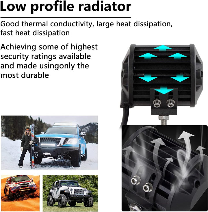 RIGIDON 2Pcs 4 Zoll 10cm 60W LED Scheinwerfer mit 12V Kabelbaum, Led Arbeitslichtleiste Arbeitslicht